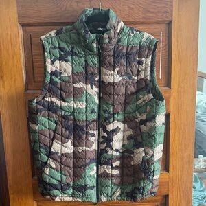The North Face Green and Brown Camouflage Quilted Vest